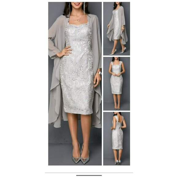 2 pc Sheath Lace Dress (Wedding Guest/Dinner/Date night/Event Dress) Size M - Picture 12 of 12